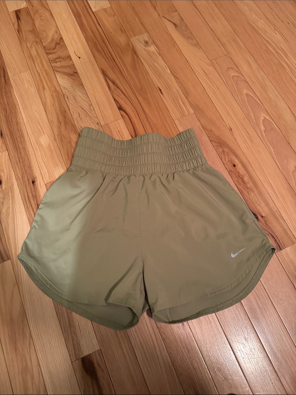 Nike Women's Olive Green Elastic-Waist Running Shorts